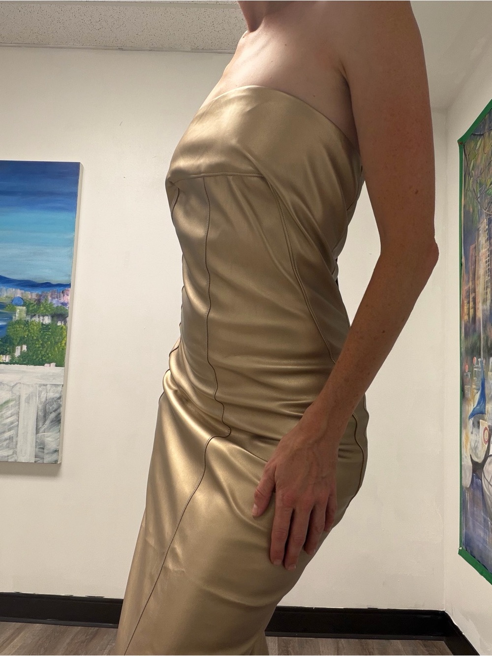 Fashion Nova Strapless Metallic Gold Bodycon Dress